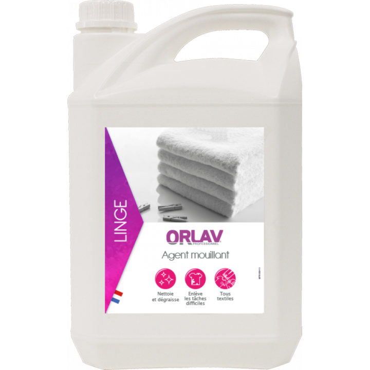 ORLAV- Agent mouillant 5L | Nettoyant textile professionnel haute performance